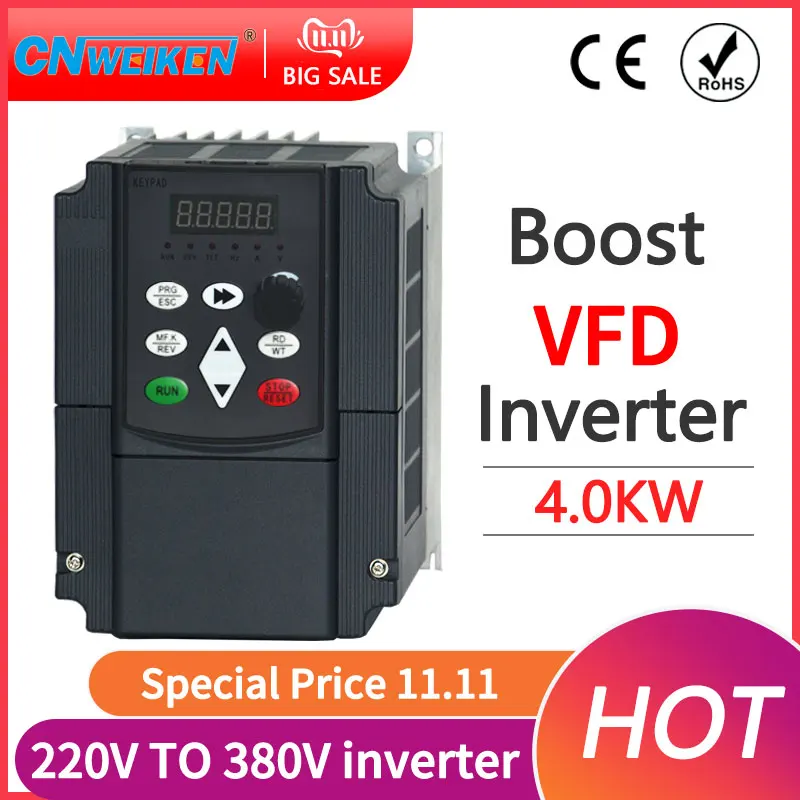380v variador frecuencia VFD inverter variable de revoluciones regulador 3ph 4kw ac motor 