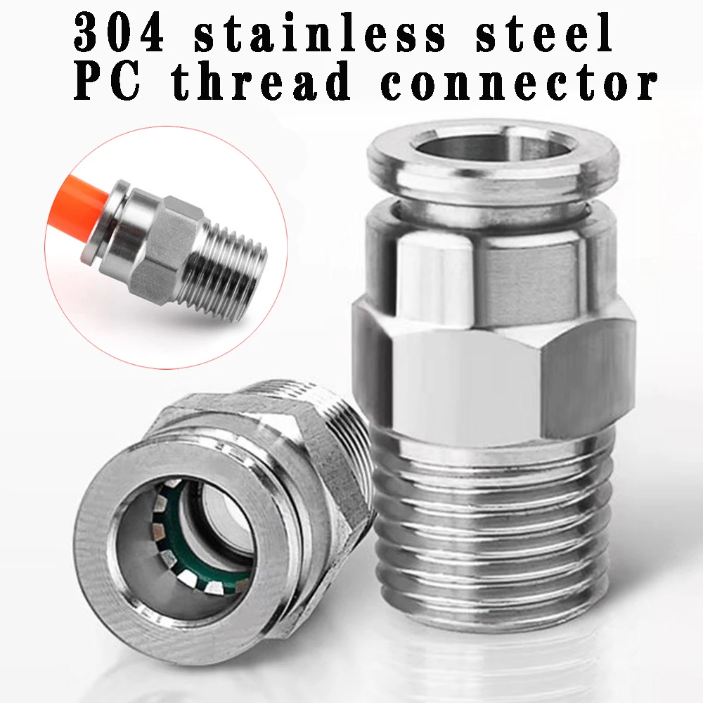 

304 stainless steel external thread pneumatic quick coupling PC 1/8" 1/4" 3/8" 1/2" BSP external thread trachea hose connector