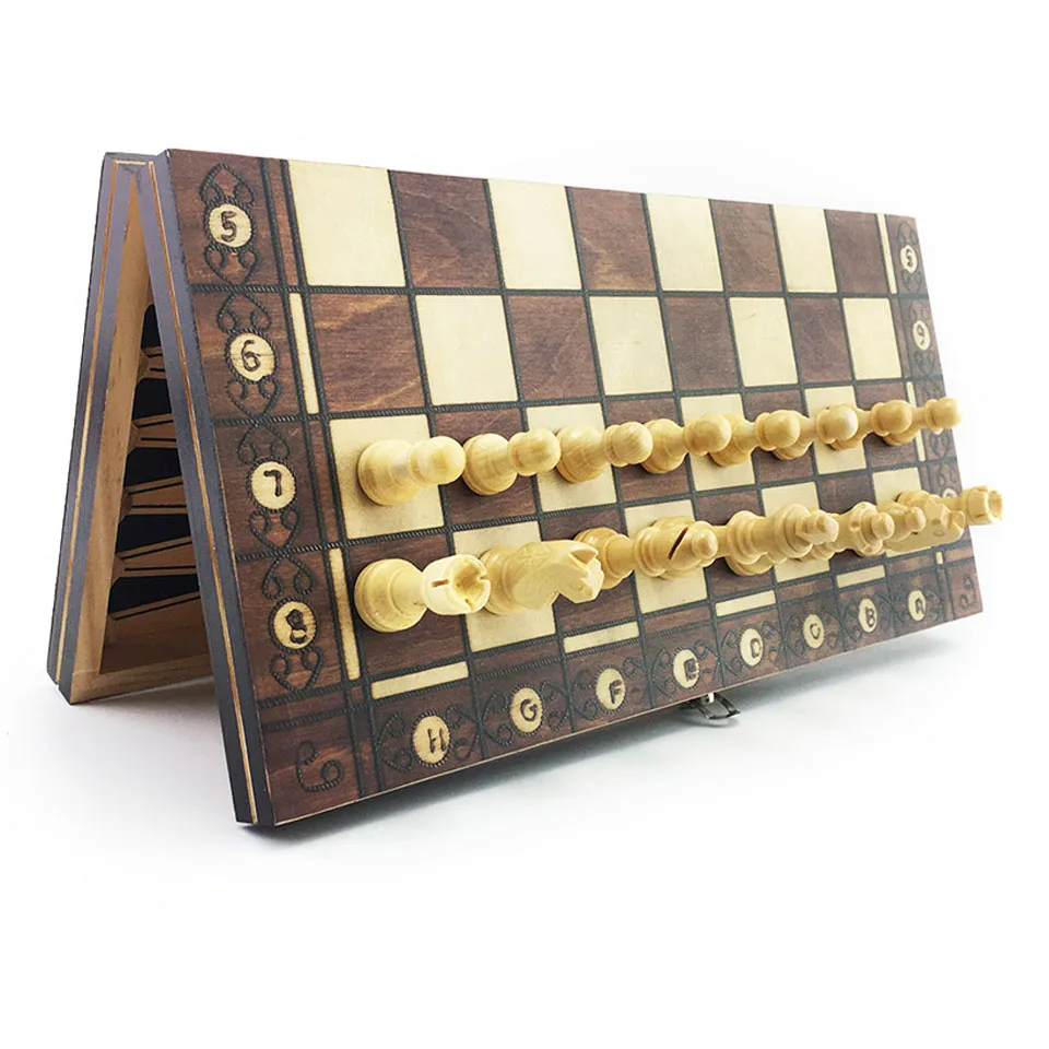 3 in 1 Wooden Chess Board Game Set Pieces