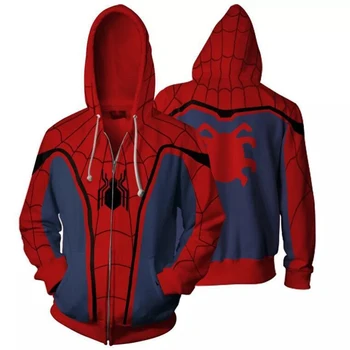

Movie&TV Spider-man Hooded Sweatshirts Superhero 3D Digital-printing Clothing Zipper Top Blouse Long Sleeve Novelty Loose Jacket