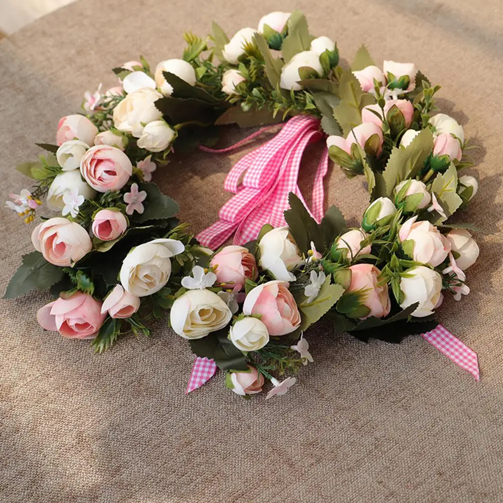 

35CM Artificial Rose Flower Wreath Handmade Wall Hanging Front Door Garland Valentine Wedding Decoration Party Home Decoration