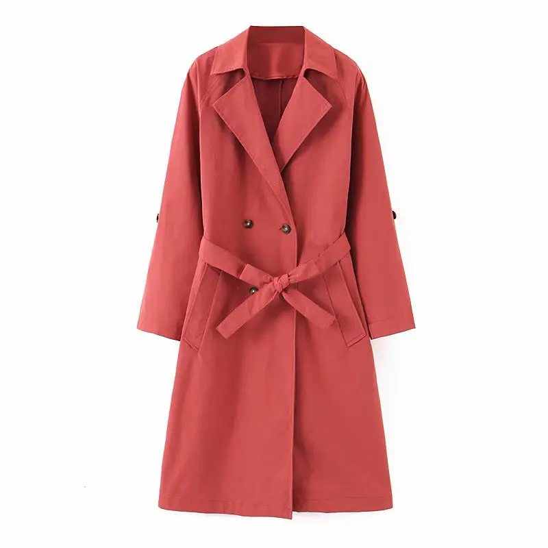 

Solid Long Windbreaker Jacket Autumn Winter Fashion Casual Long Sleeve Female Belt Coats Loose Slim Outwear Ladies Clothes