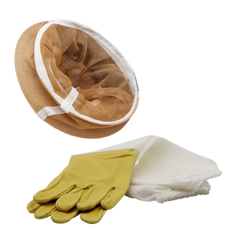 Beekeeping protective clothing kit 1Pair Leather Gloves & 1Pcs Anti Bee/Sting Cowboy Hat Breathable Beekeeper Apiculture tool