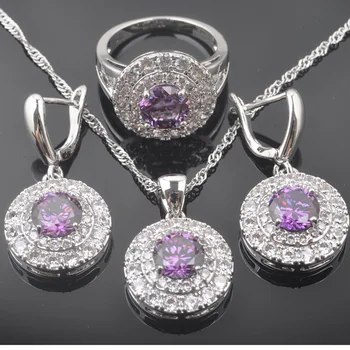 

Russian Style Jewelry Sets Natural Purple Crystals Pendants Necklace Earring Ring Bracelet for Women Luxury Party Jewelry