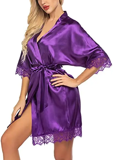 Silk Bride Robes Monochrome Lace Satin Bridesmaid Gifts Women Sleepwear