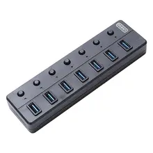 7-портовый концентратор USB 3,0 60/120 см кабель Алюминий суб-контроль переключатель 5 Гбит/с, светодиодный индикатор концентратор платные сплиттер для Мульти USB устройств