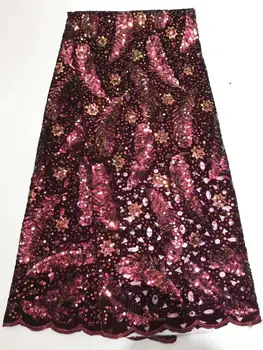 

High Quality 3d sequins Nigerian Mesh Lace Fabrics / African French Net Lace Fabric With Velvet Embroidered Lace Dress FJ113