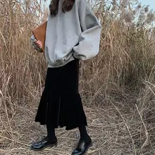 Новые зимние женские теплые бархатные юбки, Толстые Юбки с высокой талией, элегантные однотонные юбки с оборками в стиле ампир