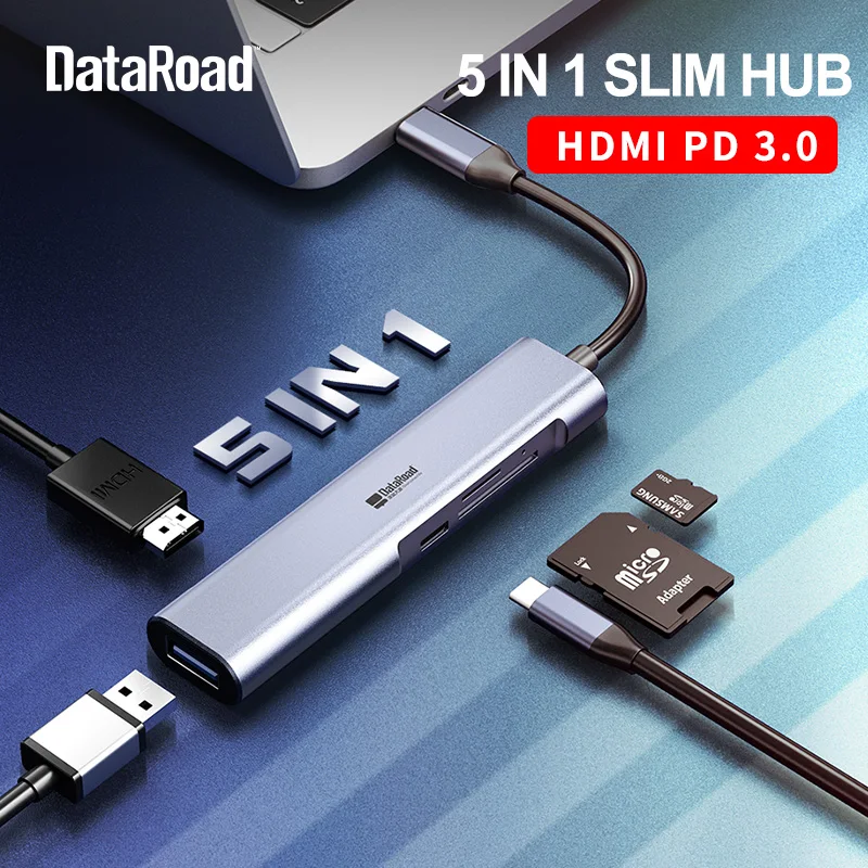 

DataRoad 5 in 1 Type C HUB USB C to Multi USB 3.0 HDMI SD Adapter Dock USB PD 3.1 For MacBook Pro Laptop Splitter Port OTG RJ45