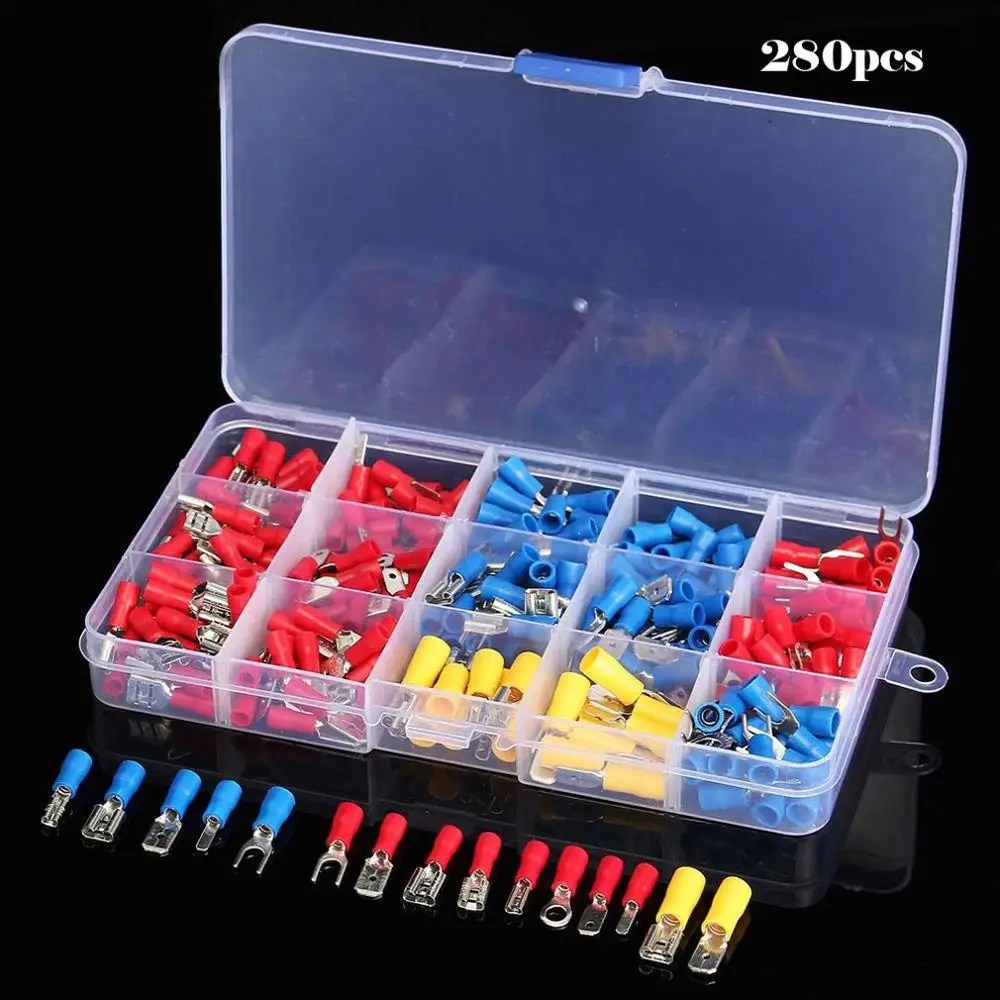 280pcs Assorted Insulated Electrical Wire Terminal Crimp Connector Spade Set Kit Assorted Insulated Wire Terminal