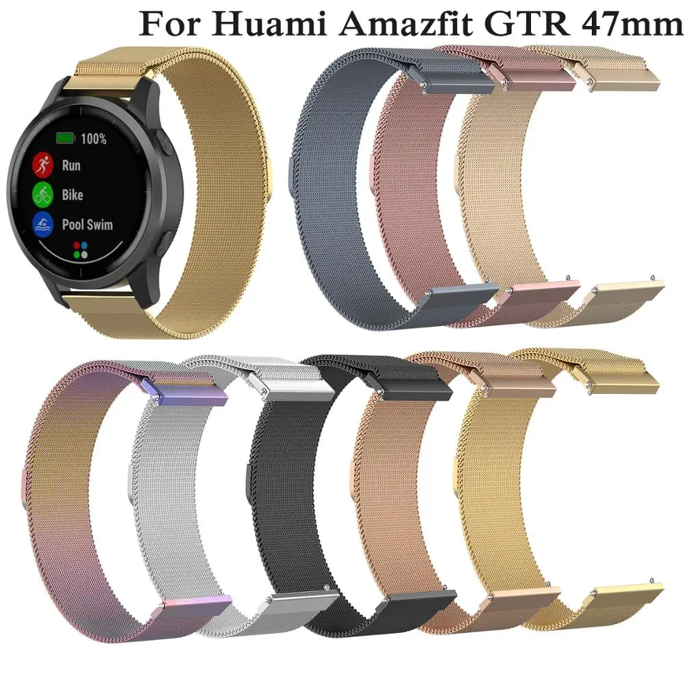 

New fashion sport Milan Metal Strap For Huami Amazfit GTR 47mm 22mm Magnetic Ring Metal Wrist Strap classic Stainles Steel Strap