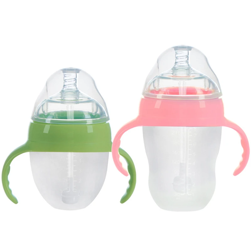 4 Styles Baby Bottle Newborn Wide Caliber Anti-flatulence Silicone Bottle with Handle Baby Supplies Kids Milk Food Feeding Tools