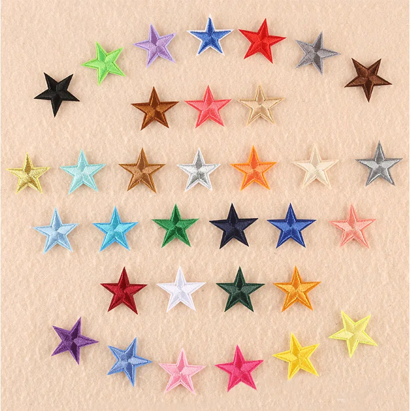 1Pc Stars Embroidered Patches Sew Iron on Clothing Gold Silver Red Black Blue Pink for Clothes Appliques Craft Sticker Stripes