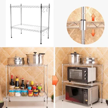 

Kitchen Storage Rack Adjustable Shelf Microwave Oven Organizer Metal Dishes Stand Space Saving Multi Function Bathroom Shelf