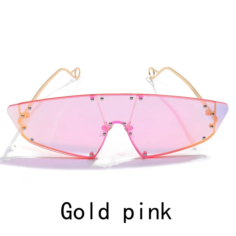 Gold pink JASPEER, модные солнцезащитные очки Rihanna, женские, Ретро стиль, зеркальные, мужские, оттенки, без оправы, очки, люксовый бренд, металлические заклепки, тренд, женские очки - Цвет линз: Gold pink