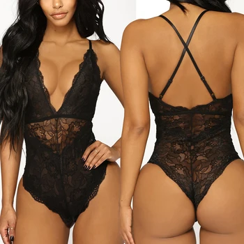 

Women Deep V-Neck Bodysuits Sexy Lingerie Underwear Female Sleepwear Nightwear Lace Bodysuits Exotic Lingerie Bodysuits