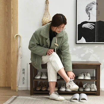 

Solid Wood for Shoe Stool Home with Northern Europe Wearing Shoe Stool Door Shoe Cabinet Can Sit and Change Shoe Cabinet
