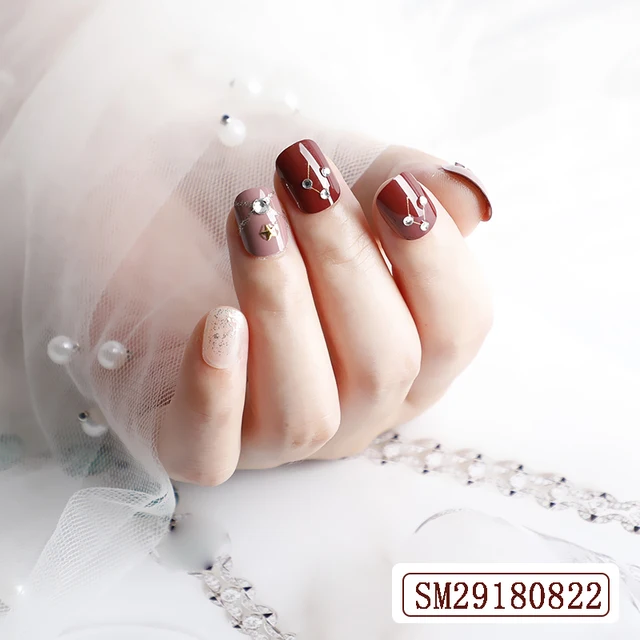 24 pieces False Nail Full Cover Fake Nail Crystal Elegant Pink Gradient