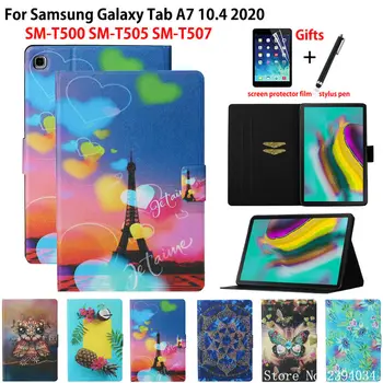 

Fashion Painted Case For Samsung Galaxy Tab A7 10.4 2020 Cover T500 SM-T500 SM-T505 SM-T507 Funda TPU PU Leather Shell +Gift