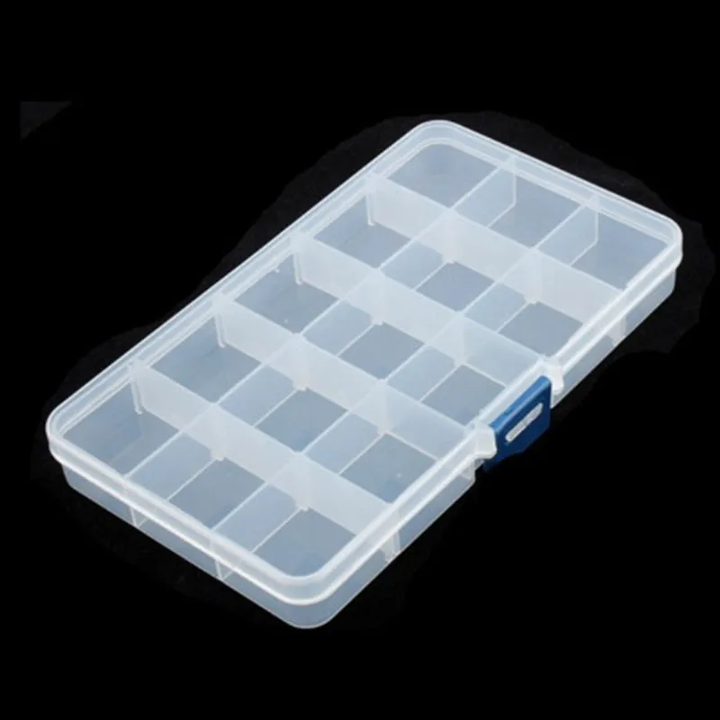 

15 Slots Plastic Storage Box Case Transparent Rectangle Organizer Beads Earring Jewelry Container Jewlery Box Display Case