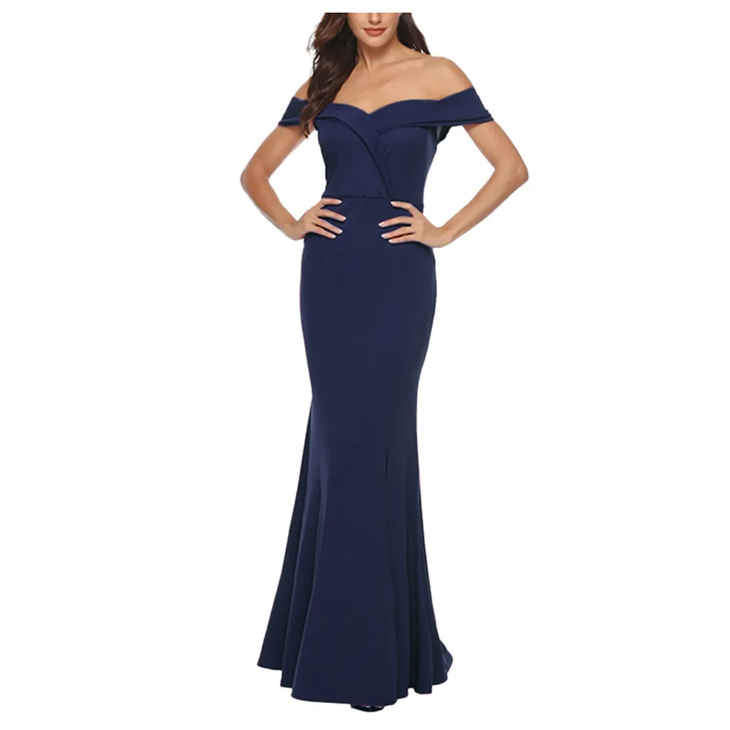Элегантное женское сексуальное свадебное платье с открытыми плечами, длинное платье, осенне-зимнее платье, женская одежда 50