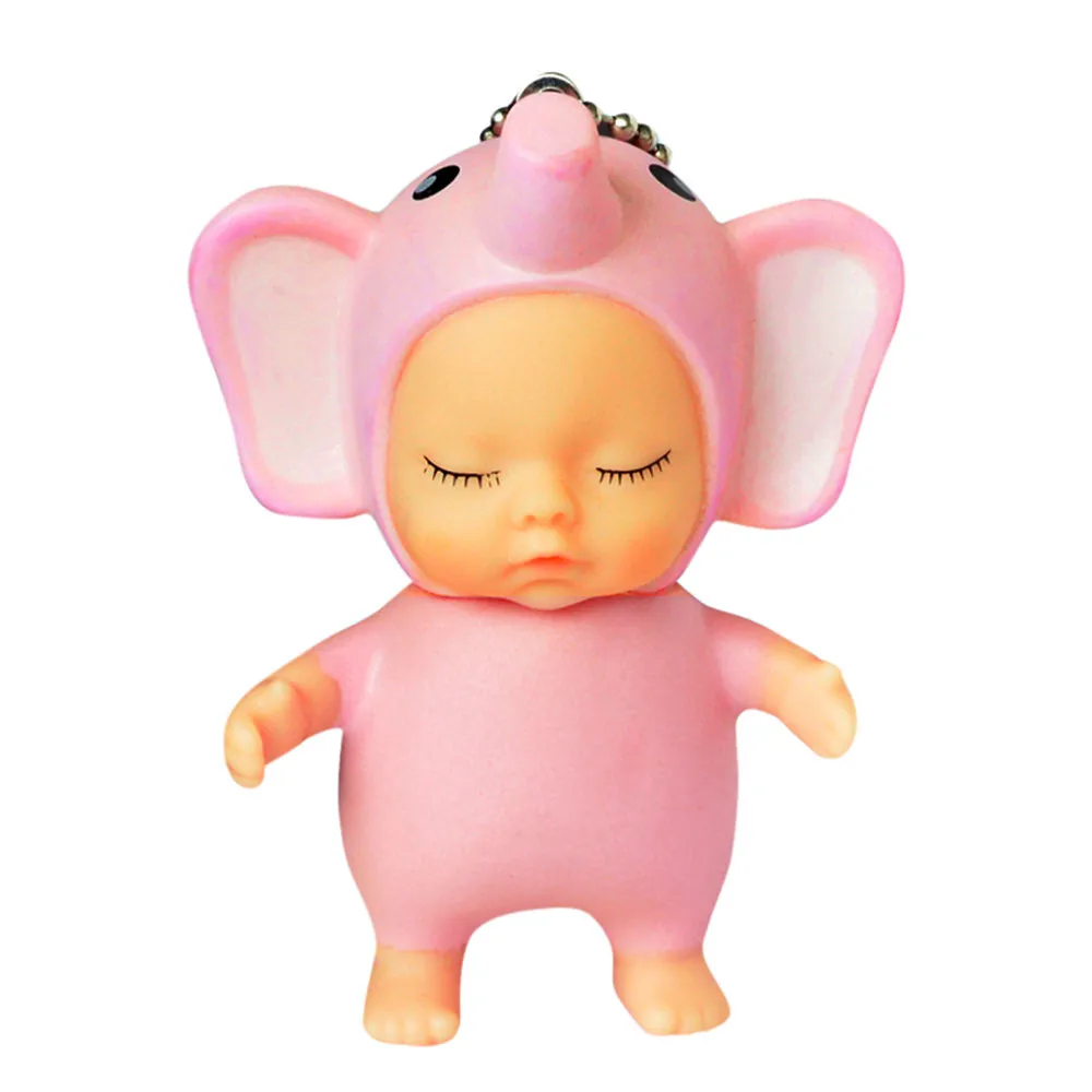 Cute Sleeping Baby Doll Rubber Pendant Keychain Keyring Baby Toy Gadget Toys kawaii cut Stress Relief Anti-Stress Squshy Gift