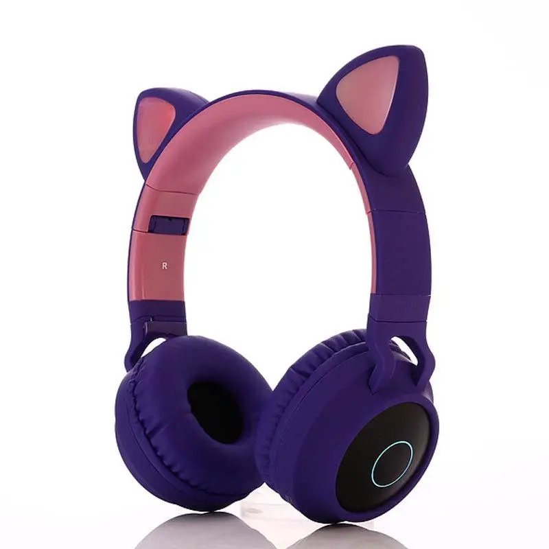 Милые кошачьи наушники Bluetooth 5,0 складные на ухо стерео Беспроводная гарнитура с микрофоном светодиодный светильник FM радио/TF карты наушники r60
