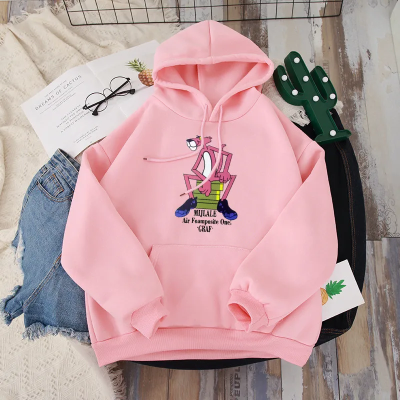 Pink Осень и зима плюс бархат толстый розовый леопард с длинным рукавом с капюшоном женский свободный Harajuku женский свитер - Цвет: Pink