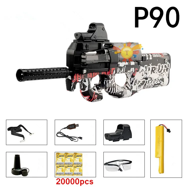 P90 Graffiti Edition электрический игрушечный водный пистолет пулевые всплески пистолет живой CS штурмовой Бекас оружие открытый пистолет игрушки - Цвет: Black red-20000pcs