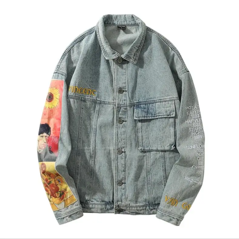 Куртка женская джинсовая с вышивкой уличная одежда в стиле хип-хоп свободная