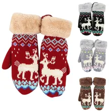Зимние Мультяшные перчатки с милым мультяшным оленем на весь палец, теплые плотные варежки, лыжные перчатки, ветрозащитные уличные перчатки для детей