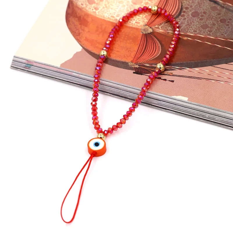 Modeschmuck Großhandel Handykette Mehrfarbiger Kristall Böser Blick Handyanhänger Lanyard für Handydekoration Zubehör – Detail 13