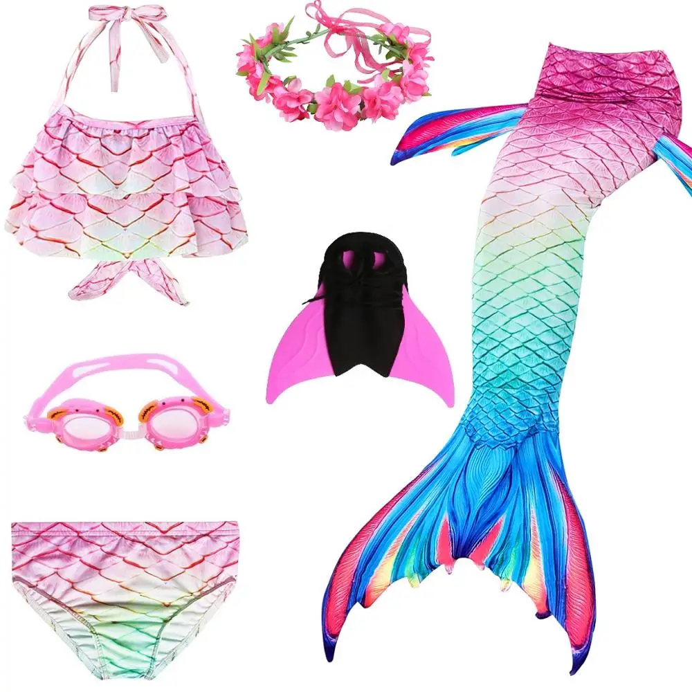 Kids Mermaid Tail Costume Child Cosplay Tails Can Add Monofin Christmas Gift Girl Swimsuit | Тематическая одежда и