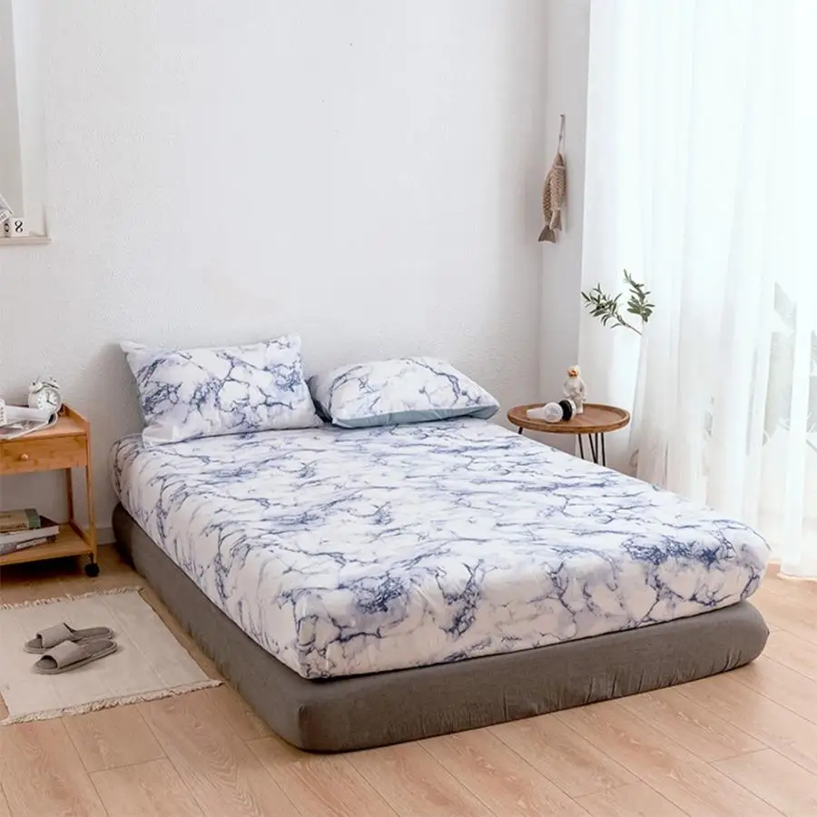 99x190x40cm Durable Marbled Pattern Polyester Fitted Sheet Mattress Cover for Home US-T/UK-S Size