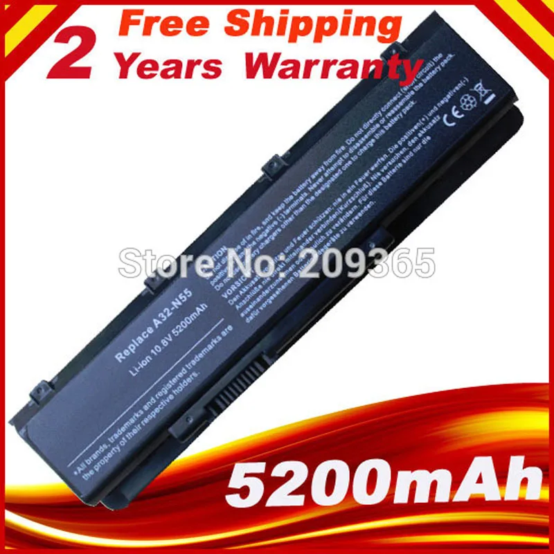 

HSW laptop battery A32-N55 for ASUS 07G016 HY1875 N45E N45S N45F N55E N55S N55SF battery for laptop N75 N75E N75S fast shipping