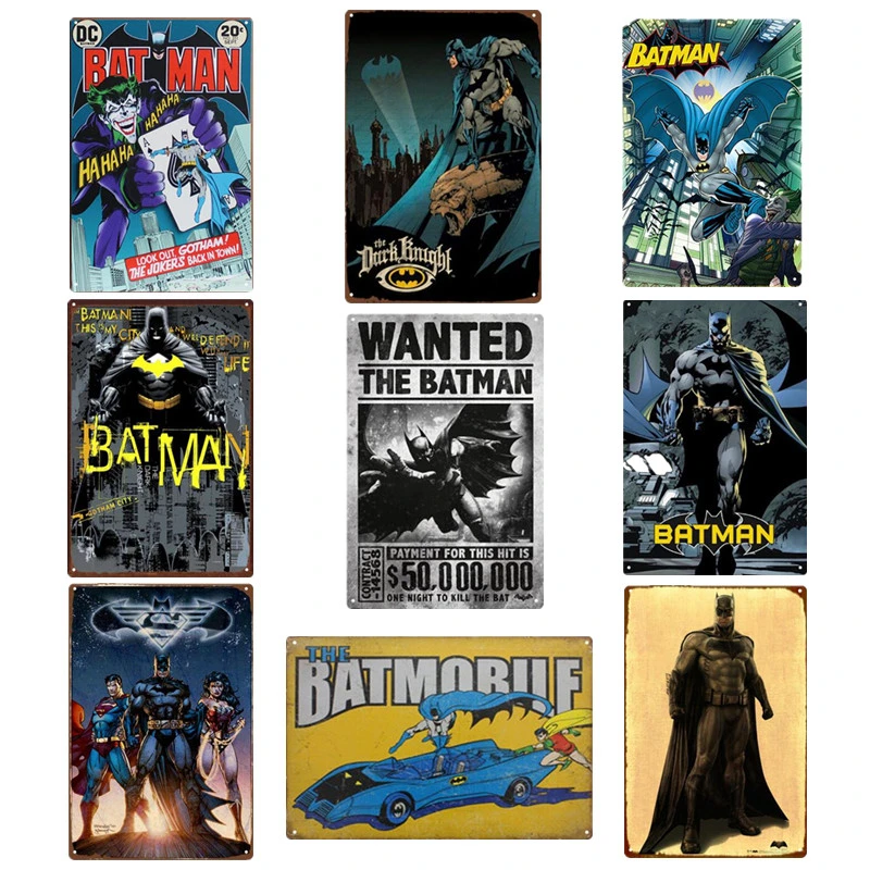 

Comic Batman Dark Knight Metal Sign Retro Metal Tin Sign Poster Pub Plaque Metal Vintage Home Decor Wall Art Bar Decoration