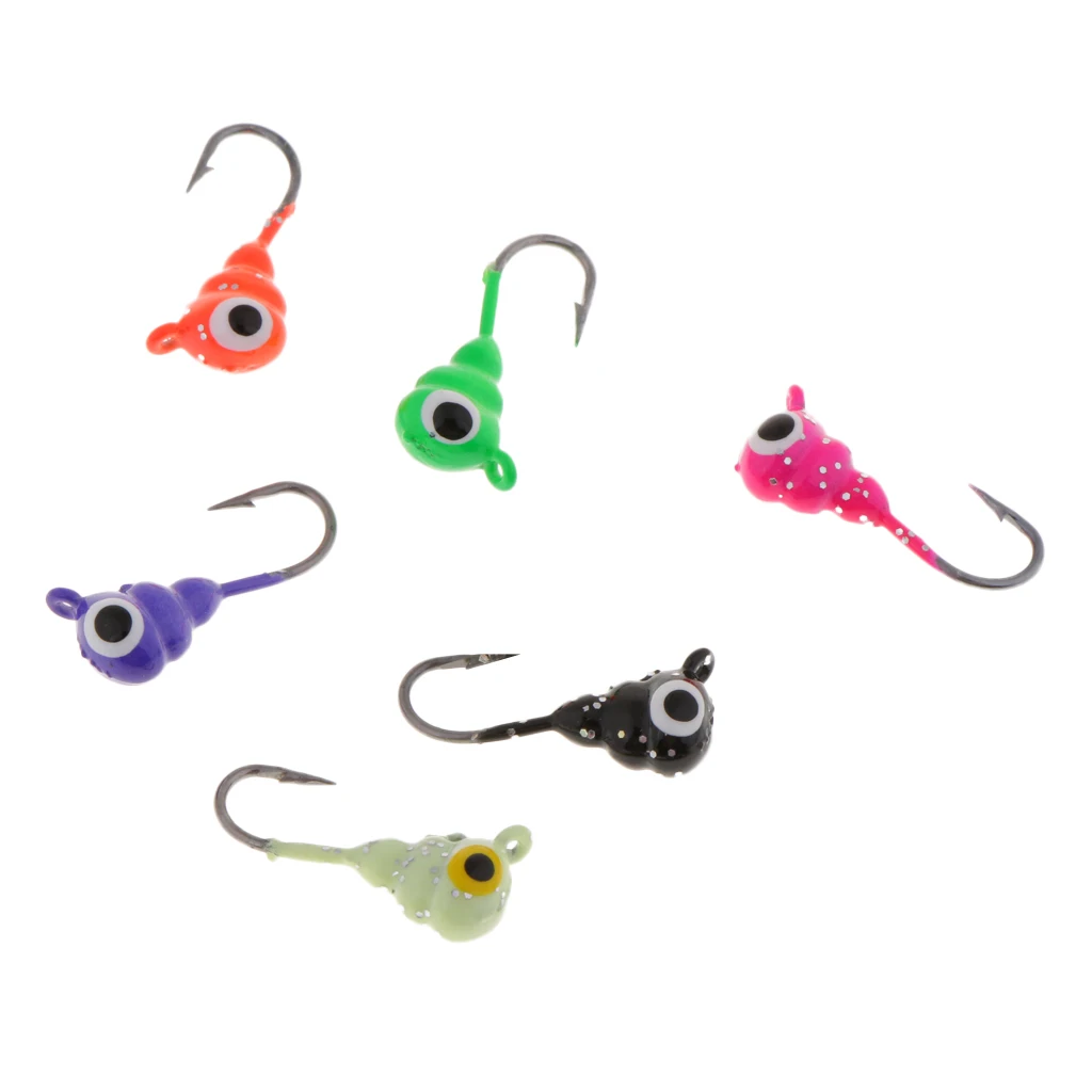 6Pcs Ice Fishing Jigs Jigging Lure Lead Weighted Head Bait for Fishing Bass Pike Perch Walleye