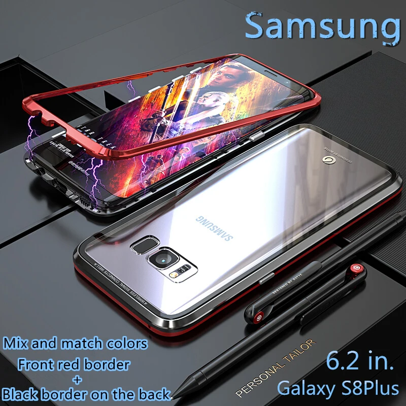 S8 S9 S10 A50 A30 плюс S10E телефон оболочки Магнето Ван Оболочка Чехол чехол для телефона s мобильный телефон чехол мобильный чехол металлический чехол - Цвет: Black and red
