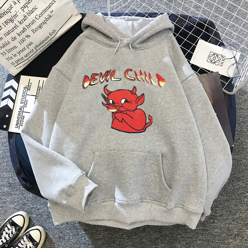 Gothic Devil Fire Flame Letter Print Hoodie 2020 Hip Hop Streetwear Harajuku Hoodie Kawaii Sweatshirt Pullover Woman Winter Top