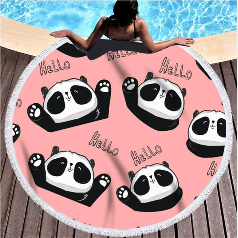 

Beach Towel Printed Cute Little Panda Cartoon Towels Spa Towel Summer Swimming Sbort Large Round Fabric Towels