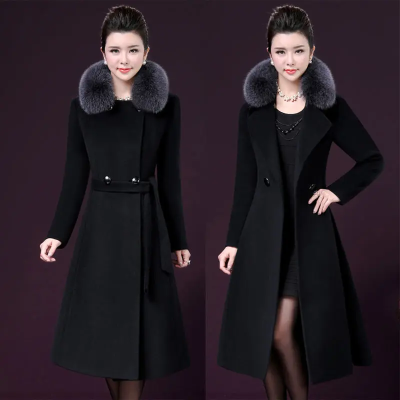 

2023 Winter New Coat Double Layer Woolen Jacket Women Medium-Length Middle Aged Mother Outwear Female Overcoat Ladies Tops