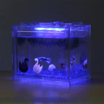 

New USB Mini Fish Tank Desktop LED Fish Tank Mini Aquarium Fish Tank Aquarium Kit Building Blocks Superimposed Fish Tank