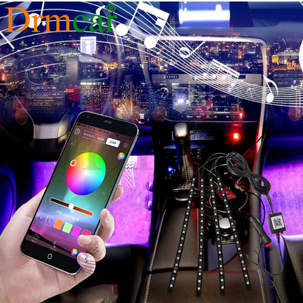 

Car RGB LED Neon Interior Light Lamp Strip Decorative Atmosphere Lights Wireless Phone APP Control for Android IOS DC 12V