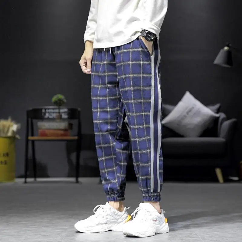 

2019 Japanese-style Autumn Men Plaid Casual Pants A009-y202-p50 100% Cotton Blue Sofa