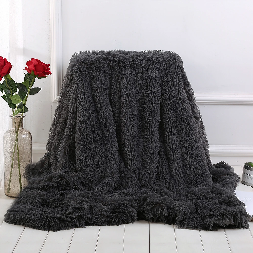 DIDIHOU 130x160cm Solid Color Shaggy Blanket Soft Plush Reversible Baby Blankets Washable Bed Couch Microfiber Adult Blanket