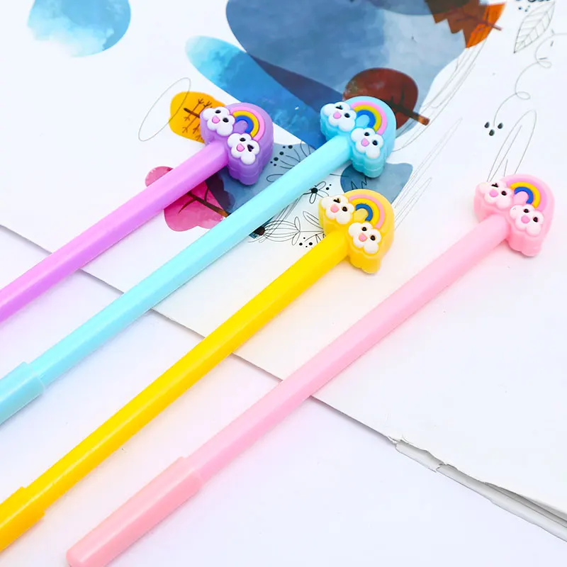 12 шт./компл. в Корейском стиле с изображением милой радуги и Kawaii гелевые ручки весело школьные канцелярские принадлежности вещь Материал небо Блестящий Карандаш Чехол сумка стационарный