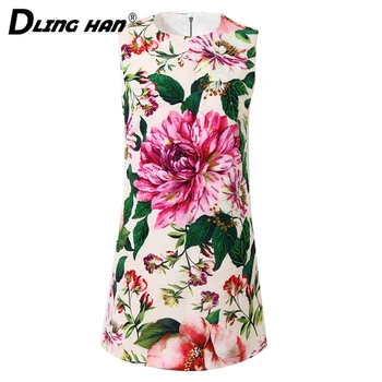 

LINGHAN Fashion Jacquard Diamonds Loose Mini Dress Elegant Print Beading Tank Dresses Women's Designer Summer New