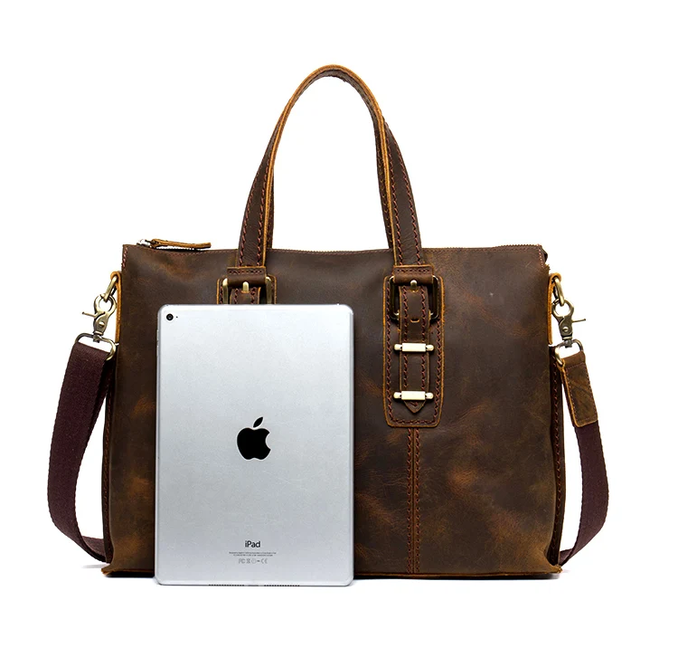 Vintage Crazy Horse Leather Men's Briefcase Laptop Bag Business Handbag Bag Genuine Leather Men Shoulder Bag Crossbody bag