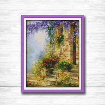 

Flower path home house garden Scenery painting dmc 14CT 11CT counted cross stitch Needlework Set Embroidery kits Handmade Art