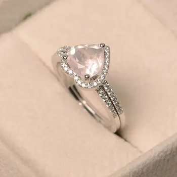 

Zircon Powder British Stone Heart-shaped Ring S925 Sterling Silver Ring Fashion Ladies Ring Simple Gorgeous Delicate Ring